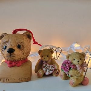 Dept 56 Ted D Bear Ornament '83 & 2 Enesco Bear Photo Holders ~ Cute ~ Christmas